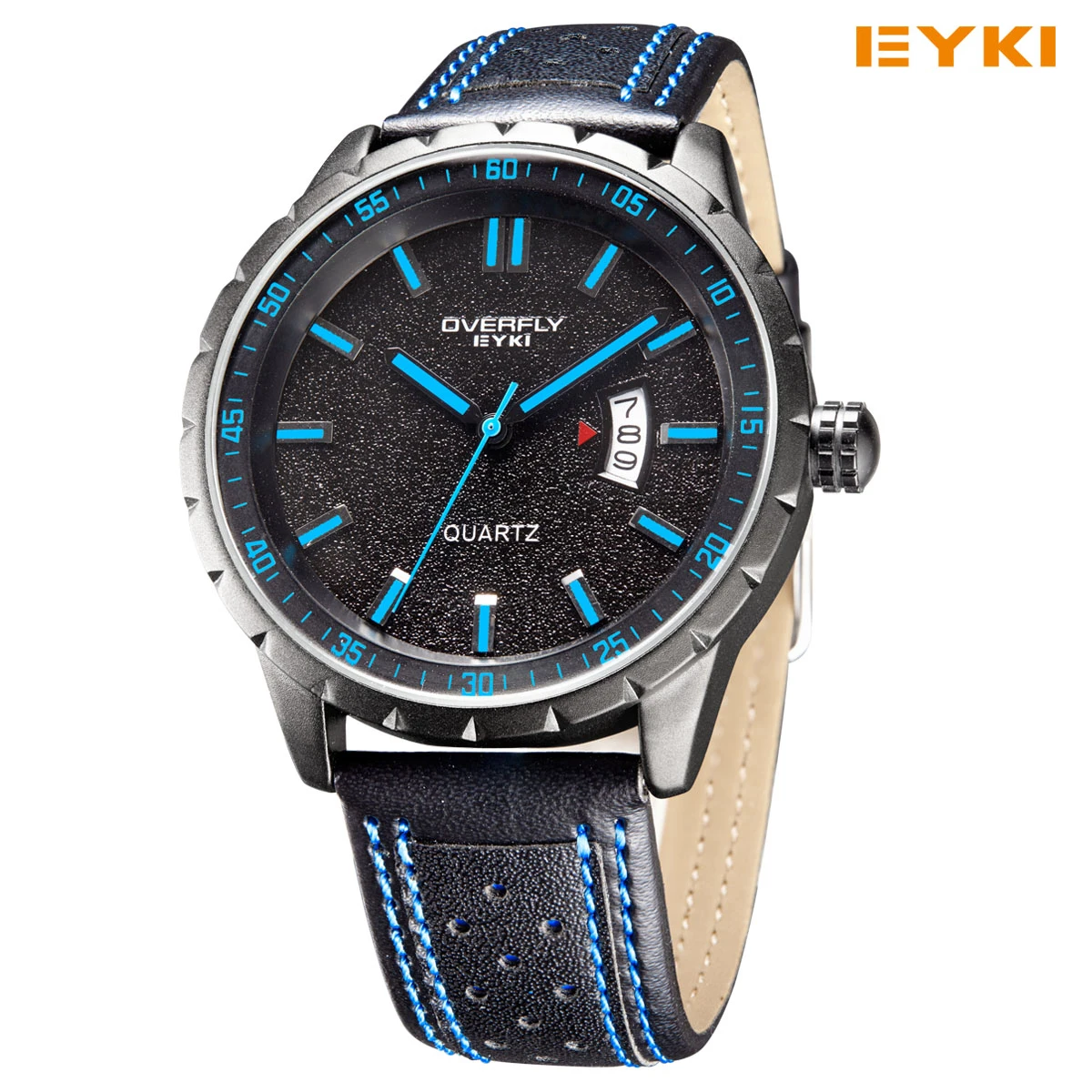 

EYKI black genuine leather watchband watches PU strap sport watch brand luxury quartz wristwatch montre homme reloj EOV3060
