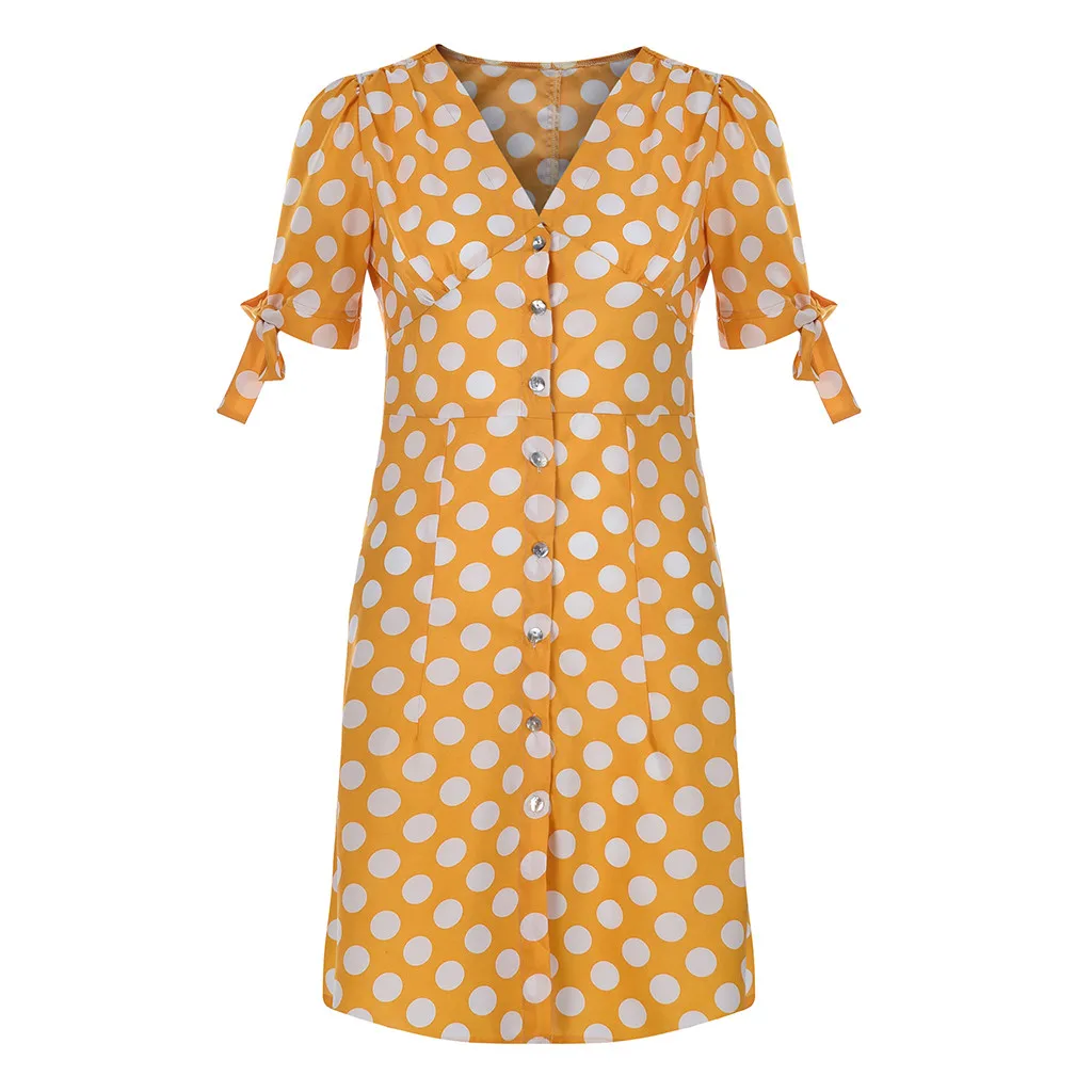 

Vintage Summer Holiday Women's Dress Fashion Spring Summer Polka Dot Bow Sleeve Vintage party beach Dress ropa mujer elegant