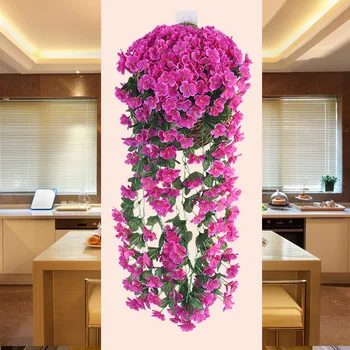 

Denisfen Silk Flowers Decorative Violet Vine Wall Hanging Rattan Wisteria Artificial Flowers Art for Hotel Home Decoration