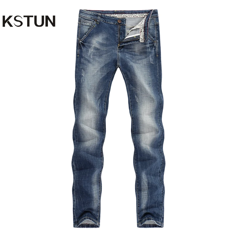 

KSTUN Men Jeans Pants Denim Light Blue Stretch Autumn and Winter Slim Fit Casaul Male Long Trousers Good Quality vaqueros hombre