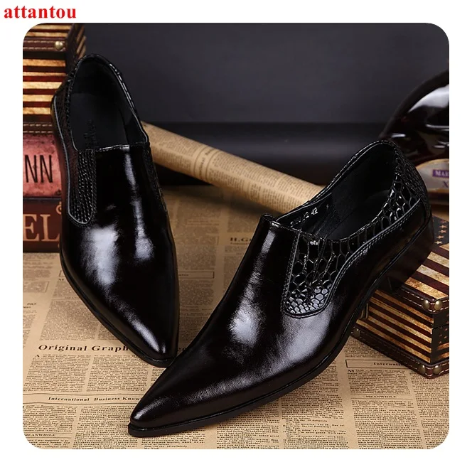 Hot Sale Newest Sale Pointed Toe Men Black Dress Shoes Leather Luxury