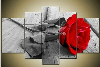 

100% hand painted oil painting on canvas FLOWER PAINTING Romantic gray leaf red roses DECOR HOME DECOR wall art 5pcs