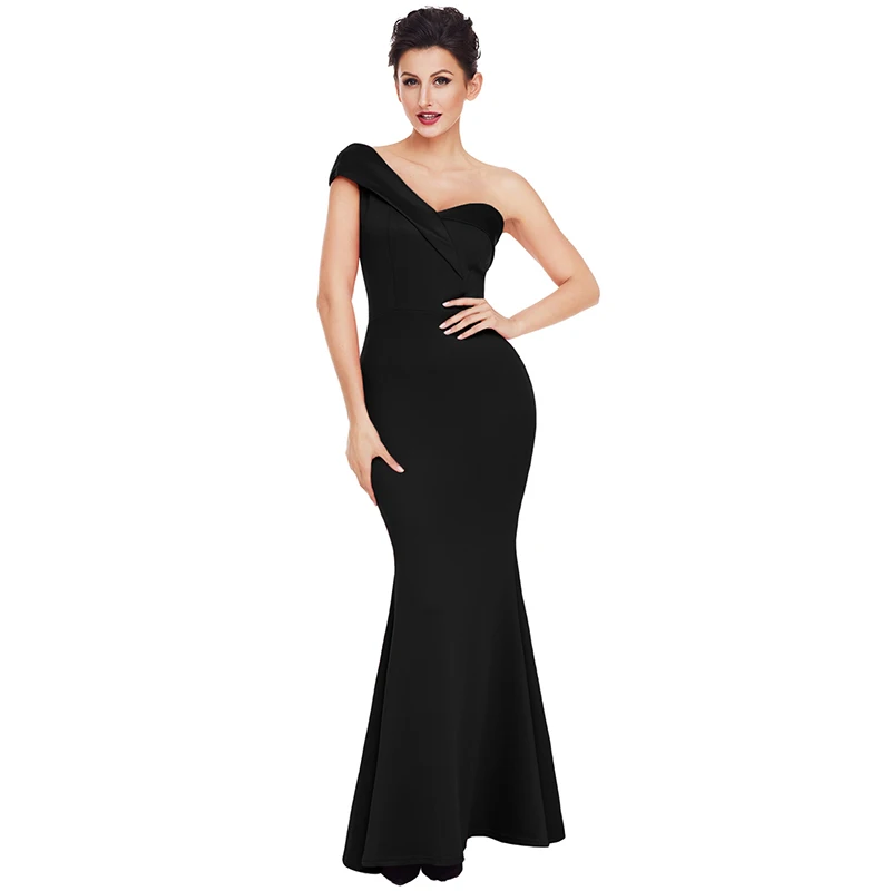 Black-Sexy-One-Shoulder-Ponti-Gown-LC61774-2-1