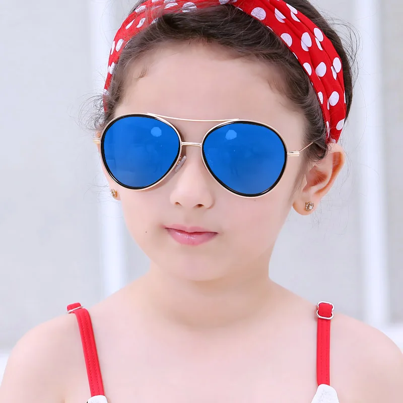 Новая Мода Дети солнцезащитные очки мальчики девочки дети ребенок солнцезащитные очки UV400, зеркальные очки-авиаторы, цена оптовой продажи 2969 - Цвет линз: Синий