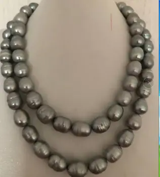 

gorgeous12 -13mm south sea silver grey pearl necklace 38inch 925s KKK