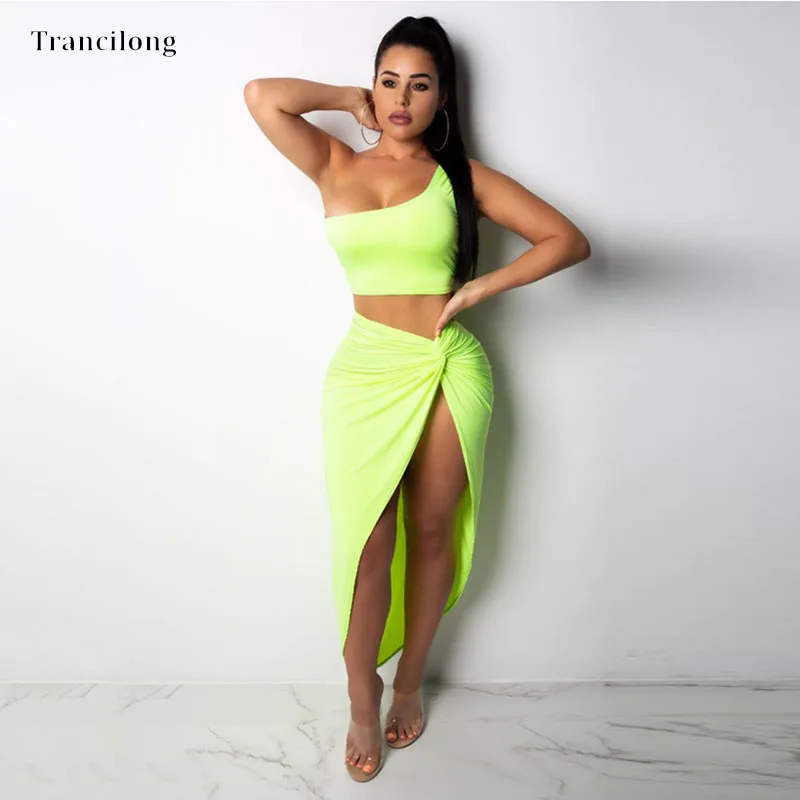 

Trancilong Pleated Solid Color Backless Skirt Set Two-Piece Ladies Casual Sexy Sleeveless Crop Tops and Skirt Sets Clubwears