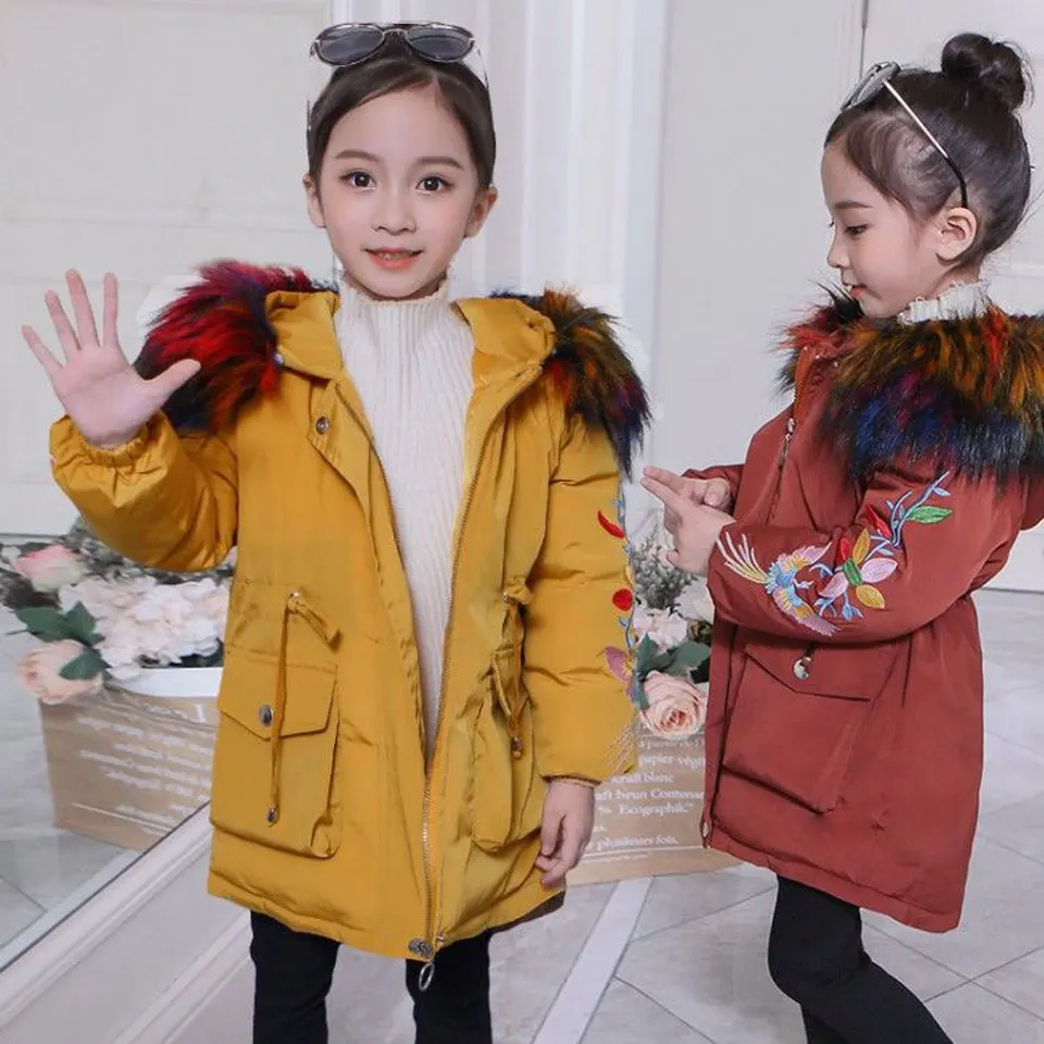 

3-10 Years Girls Down Coat Winter Kids Parka Jackets 2018 Warm Teenage Girls Coats Fur Collar Hooded Girls Outerwear