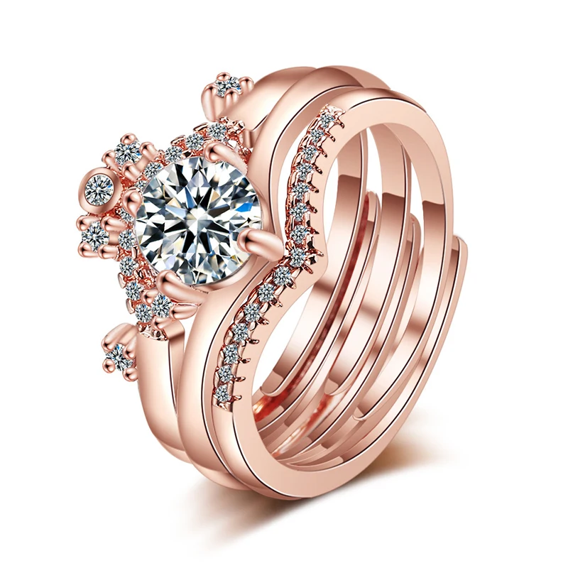 

XIYANIKE 925 Sterling Silver Three-in-one Crystal Crown Ring Combination For Women Wedding Party Gift Europe Charm Jewelry