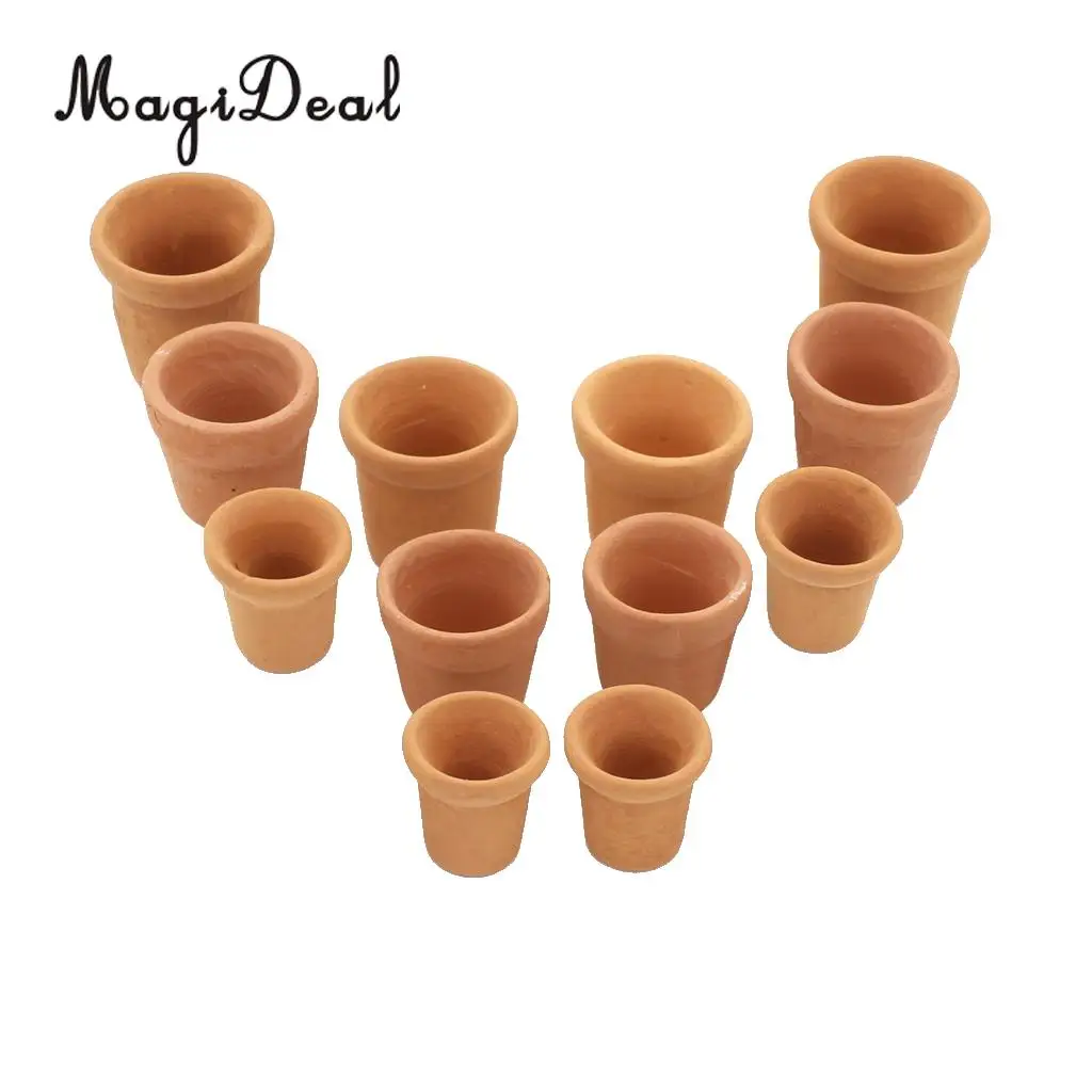 MagiDeal 12Pcs/Pack Porcelain 1/12 Scale Dollhouse Miniatures Flowerpots for Dolls Garden House Room Decoration Furniture Toy