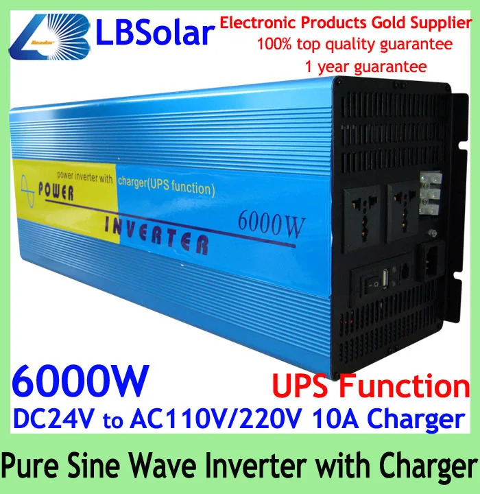 LBSolar 6000W Pure Sine Wave Inverter DC 24V to AC 110V 220V with 10A Charger UPS Function Auto Switch City Electricity RoHS |