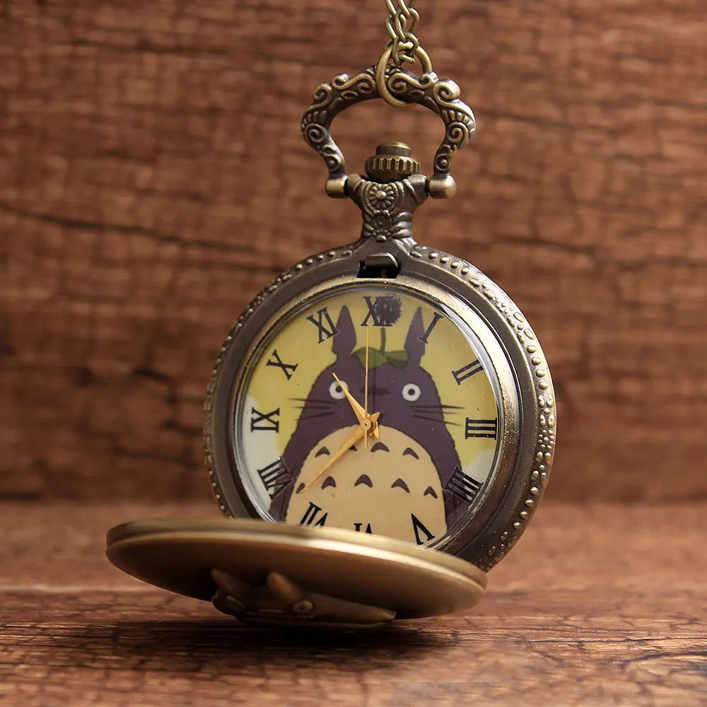 Винтажные японские бронзовые аниме анимированные Тоторо карманные часы ожерелье цепь ретро кварцевые карманные часы для ребенка подарок Relogio De Bolso