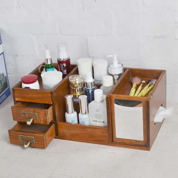 

Solid Wood Cosmetics Storage Case Desktop Creative Storage Cassette Of Dresser Mirror Multi-purpose Box