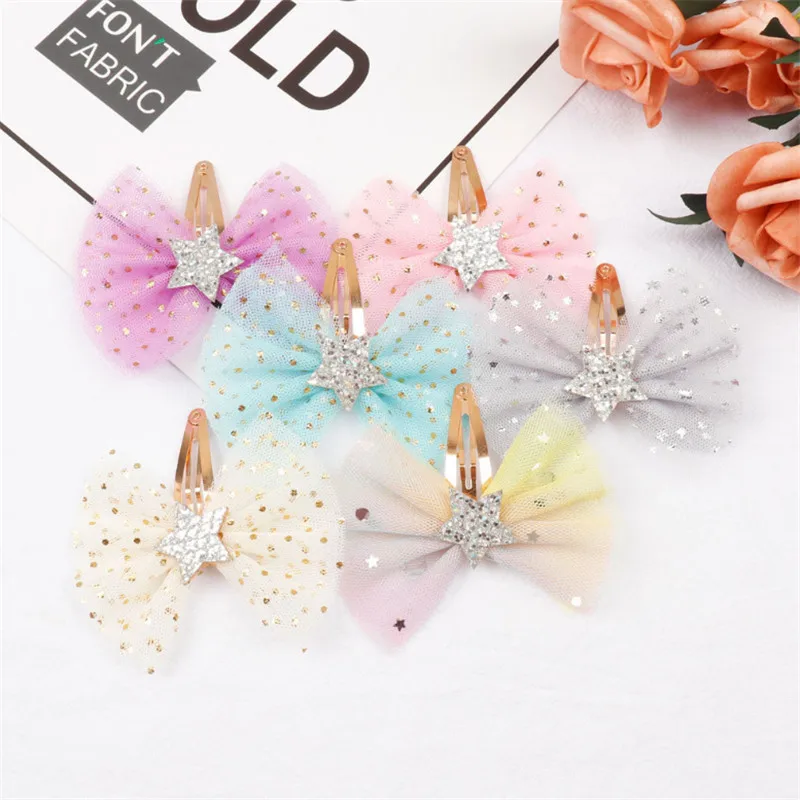 

15pcs/lot Girls Hair Bows BB Clips Gauze Mesh Bow Glitter Star Princess Hair Barrettes Hairpins Sweet Hairgrips Hair Accessories