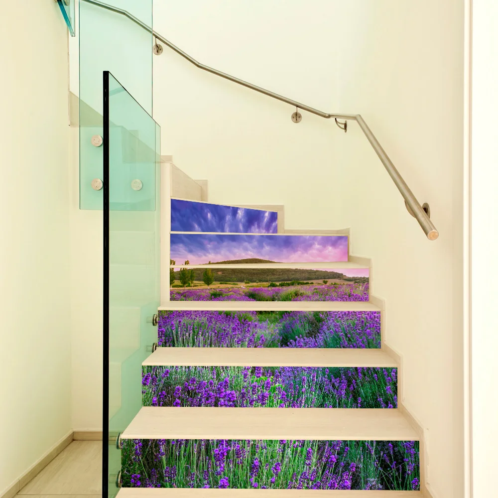 

6 Pcs/Set 3D Stair Sticker Landscape Self-adhesive Stairs Risers Sticker Mural Staircase Sticker Waterproof Home Wallpaper Decor