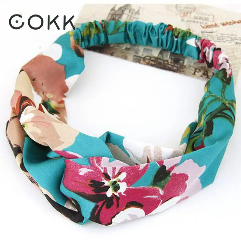 

COKK Flower Bandana Women Headband Kpop Elastic Hair Bands For Women Hip Hop Scarf Hair Accessories Turban Hairband Style Summer