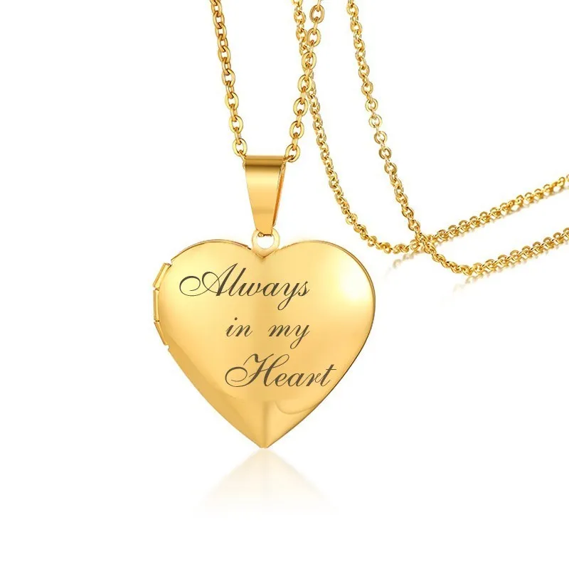 Vnox Always in My Heart фоторамка ожерелья для женщин гравировка из нержавеющей стали обещают подарки на память ювелирные изделия - Окраска металла: PN-1255G Always
