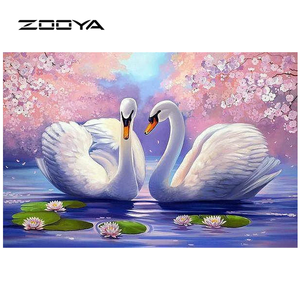 Online ZOOYA Pieno di Diamante Del Ricamo Needlework Kit Fai Da Te Strass Croce Ctitch Pieno di Diamanti Mosaico Naturale Swan Fiore BB1483