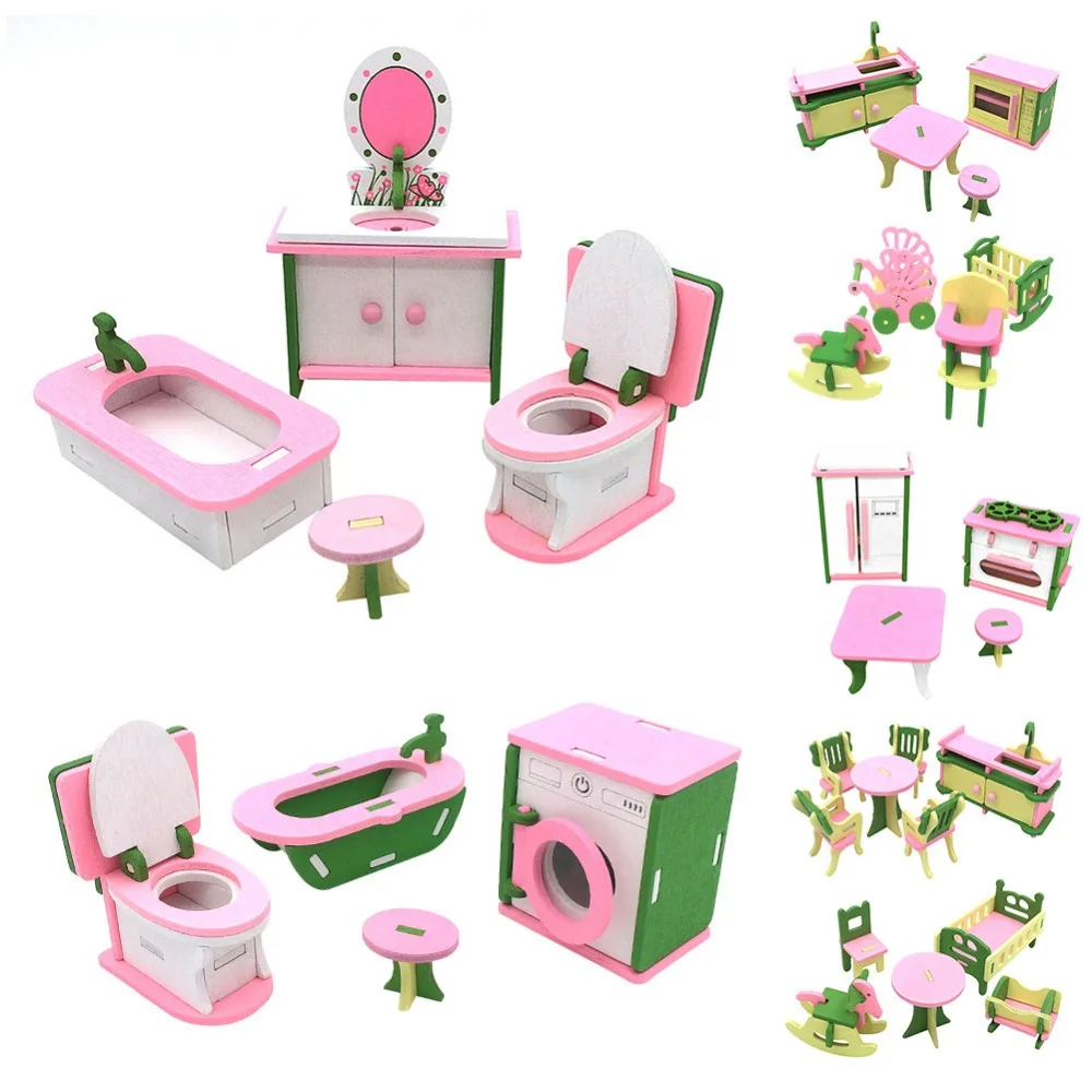 

Simulation Miniature Furniture Toys Doll House Wood Furniture Set Dolls Baby Room For Kids Play Toy Wooden Furniture For Dolls
