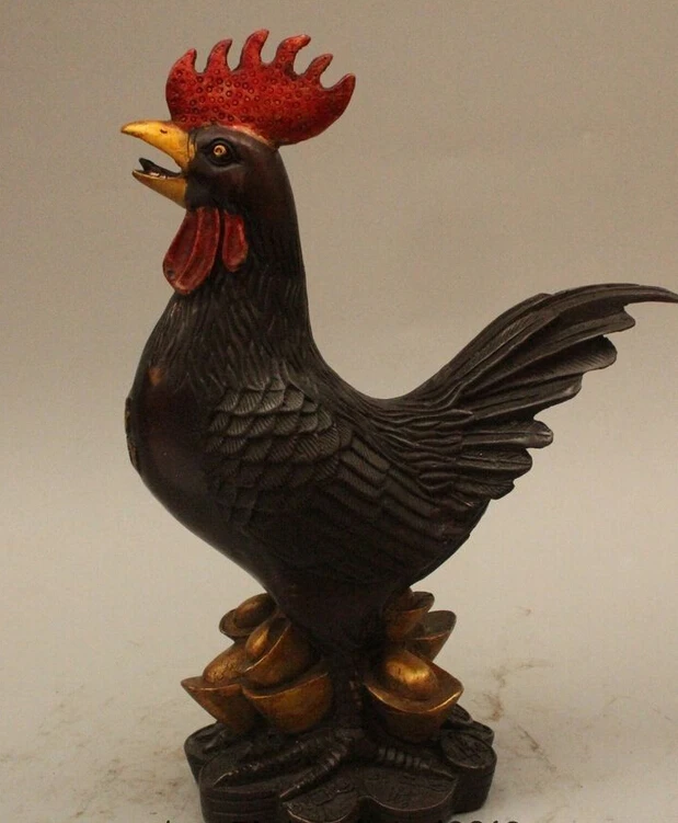 

zhaorui88K615<<< 10" Chinese Feng Shui Bronze Wealth Zodiac Year Rooster Cock Statue Sculpture