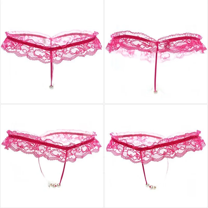 Sexy Women Pearl Panties Lace Crotchless Exotic Apparel Plus Size Thongs Fashion G-String 30