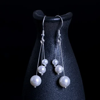 

925-Sterling-Silver-Earrings Shell Pearl 3 Round Beads Earrings For Women Jewellery Accessories Bisuteria