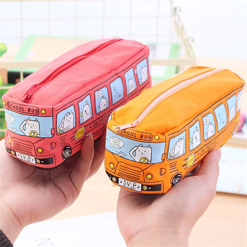 Fashion Kawaii Large Capacity School Bus Pen Pencil Case Creative Children Gift Supply Stationery Canvas Car Pencilcase | Канцтовары для