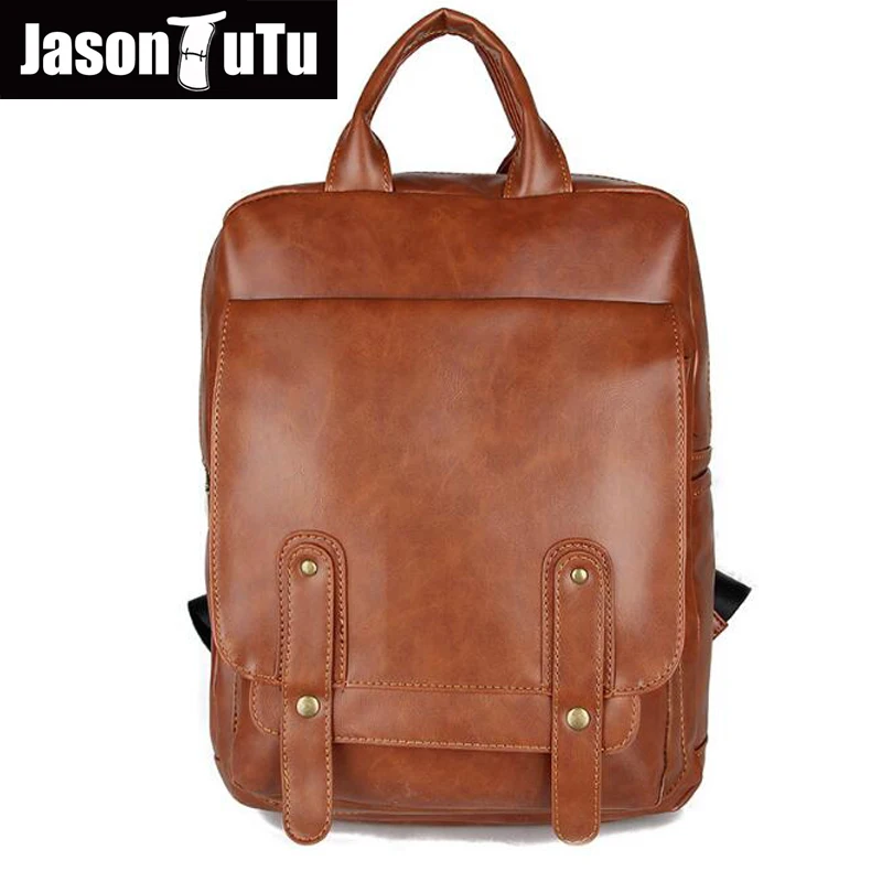 

JASON TUTU Leather Backpacks Preppy Style School Bags for Teenagers mini backpack men Vintage mochilas B224
