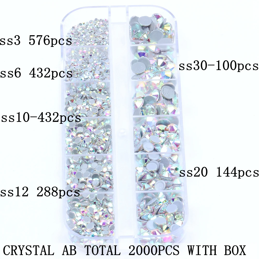 

Mixed ss3-ss30 Size Total 2000pcs Multicolor Box Hotfix Strass Rhinestones Flatback Appliques For Fabric Garments Supplies