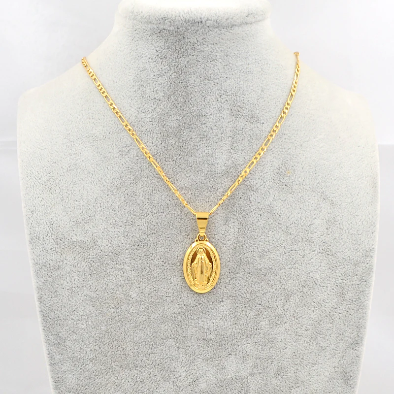 Для мужчин и женщин желтое золото цвет католический религиозный Святой Пресвятой Девы Марии кулон ожерелье ювелирные изделия