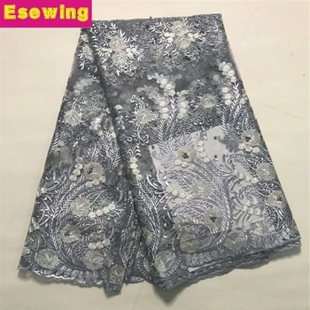 

Gray Nigerian French Lace Fabric 2019 African Beaded velvet Tulle Lace Fabric High Quality African Lace Wedding Fabric For Dress