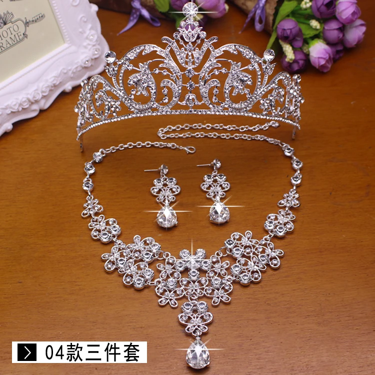   Classic White Water drop Bridal NecklaceEarrings 3 Crystal Women Wedding jewelry set  (6)