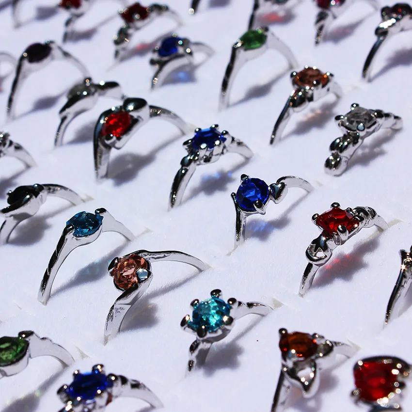 Много работы 30 шт Разноцветные кристаллы, стразы посеребренные женские обручальное свадебное кольцо вечерние подарок модные ювелирные изделия Горячая