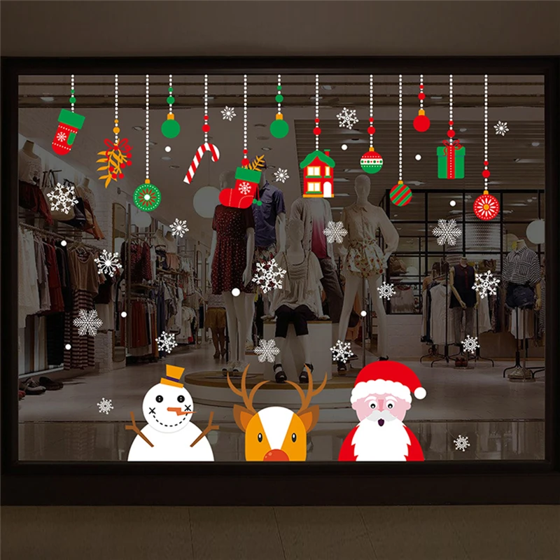 1pcs Santa Claus Christmas Glass Sticker Decals X mas Showcase Lving Room New Year Navidad Party DIY Wall Stickers Decoration|Наклейки на