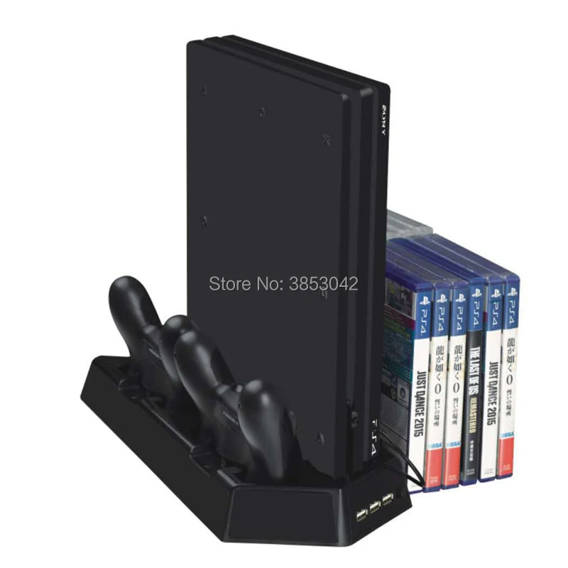 PS4 Pro Slim Vertical Stand Cooling Fans Dual Controller Charging Station 3 Extra HUB Ports For Playstation 4 Console (5)