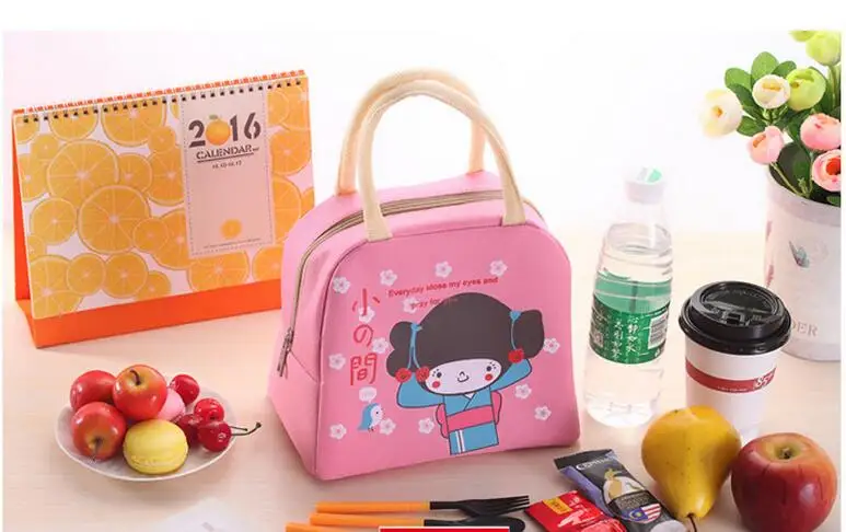 New Cute Girl Lunch Bag Large Package Thicker Thermal Insulation Bag Lunch Box Waterproof Oxford Children Food Lunch Picnic Bag