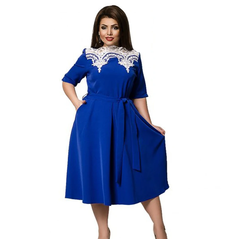 

Summer Dress 2017 Lace Dress Sashes Solid Plus Size Women Clothing Party Dress 4XL 5Xl 6XL Big Size Dress Casual Vestidos Robe