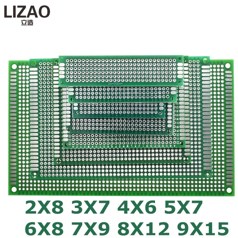 

9x15 8x12 7x9 6x8 5x7 4x6 3x7 2x8 cm Double Side Prototype Diy Universal Printed Circuit PCB Board Protoboard For Arduino