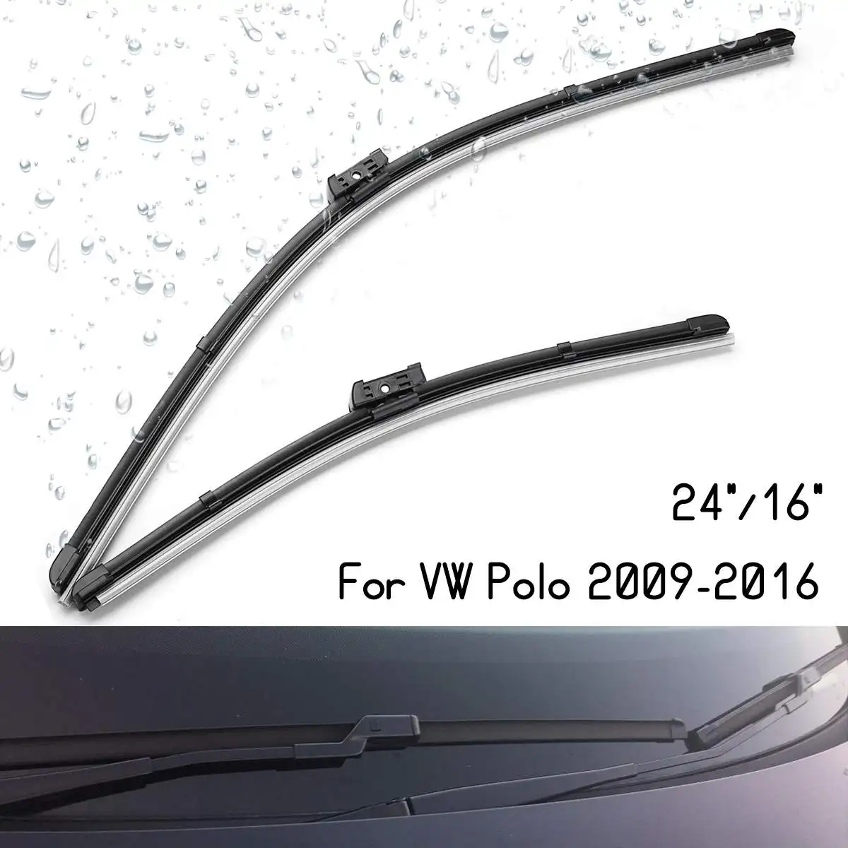 

2Pcs Front Auto Windscreen Windshield Wiper Blades For VW for Volkswagen for Polo 2009-2016 Hatchback 24" 16"