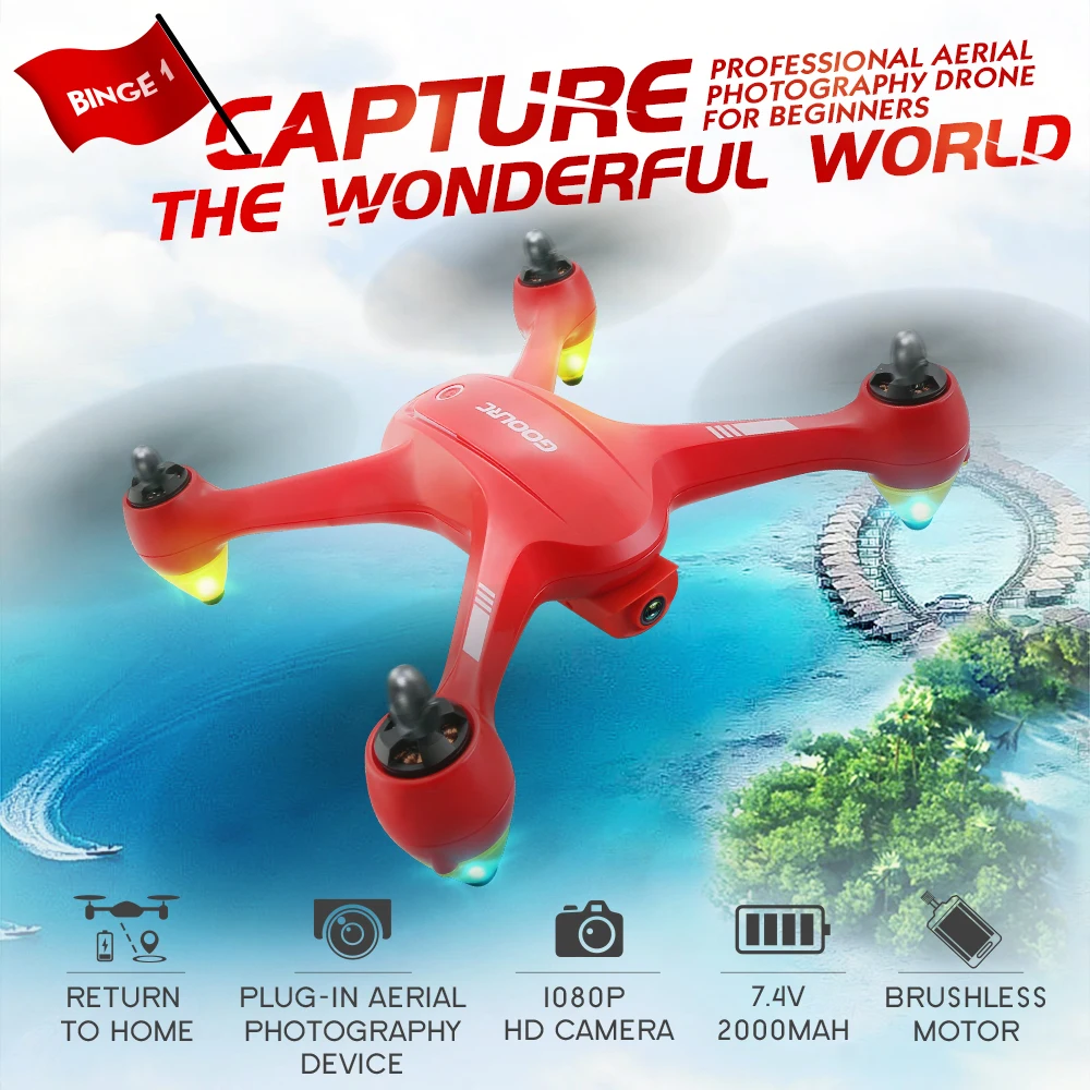 

GoolRC Binge 1 RC Helicopter With Camera HD 2.4G 4CH 1080P Camera Wifi FPV Brushless GPS RC Quadcopter Selfie Drone RC Toys