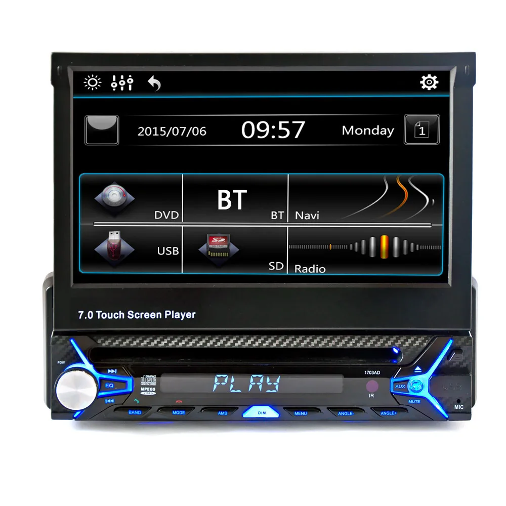 

Autoradio Cassette Recorder 1 Din Car Video Audio MP5 Multimidia Player 7" HD Radio Receiver With Retractable Screen Wireless BT