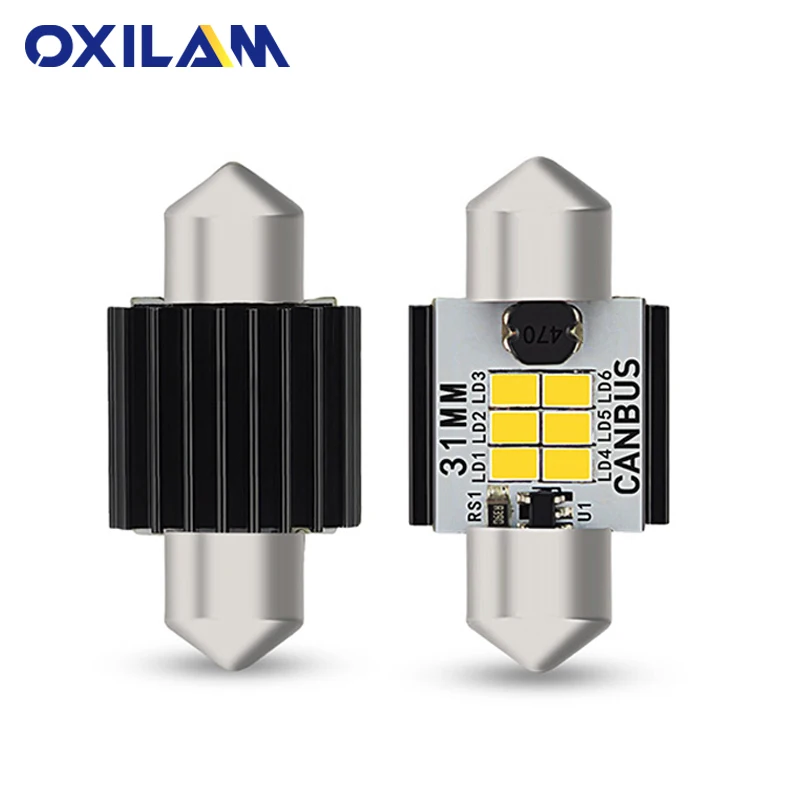 2x OXILAM Festoon 31 мм 36 41 Белая светодиодная лампа Canbus 6SMD 3020 автомобильный внутренний