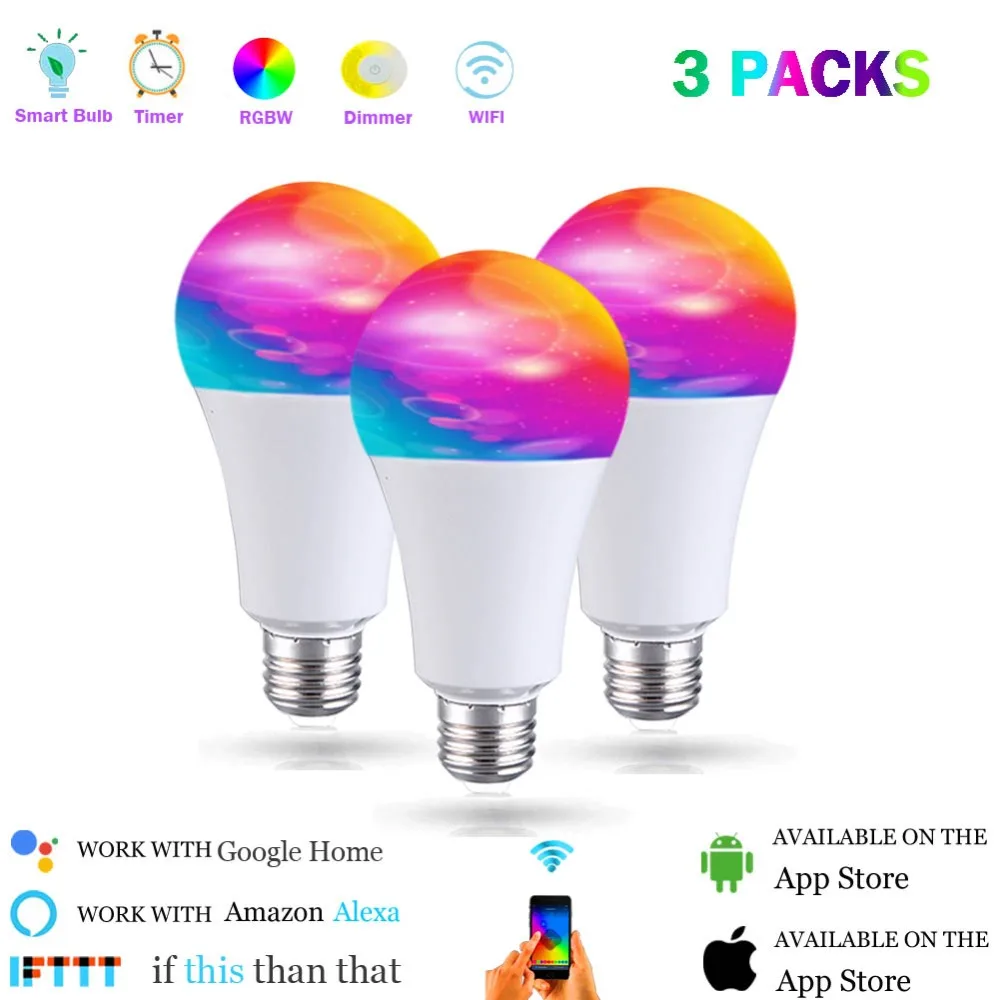 

WiFi Smart Light Bulb E27 7W, Multicolor Dimmable RGBW Smart LED Bulb, Woks with Alexa and Google Assistant (3 Pack)