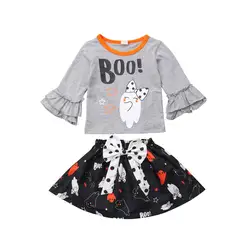 Хэллоуин малыш Одежда для новорожденных девочек Футболка с привидением топ юбка с бантом платье наряд хлопок милые Комплект детской одежды