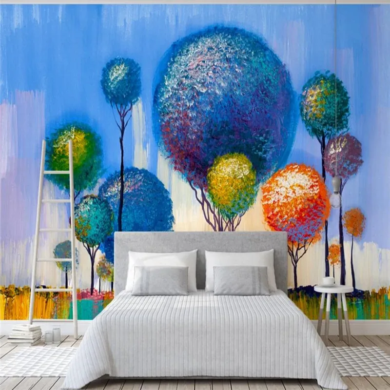 Custom 3d wallpaper abstract forest background wall hand-painted oil painting colorful mural high-grade waterproof material Custom 3d wallpaper abstract forest background wall hand-painted oil painting colorful mural high-grade waterproof material