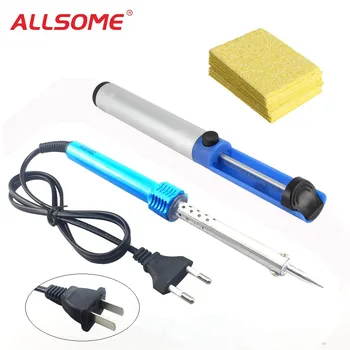 

ALLSOME 110V/220V 60W Electric Welding Soldering Gun Solder Iron + 10PC Replacement Sponge PCB Cleaning Pads +Solder Sucker Pen+