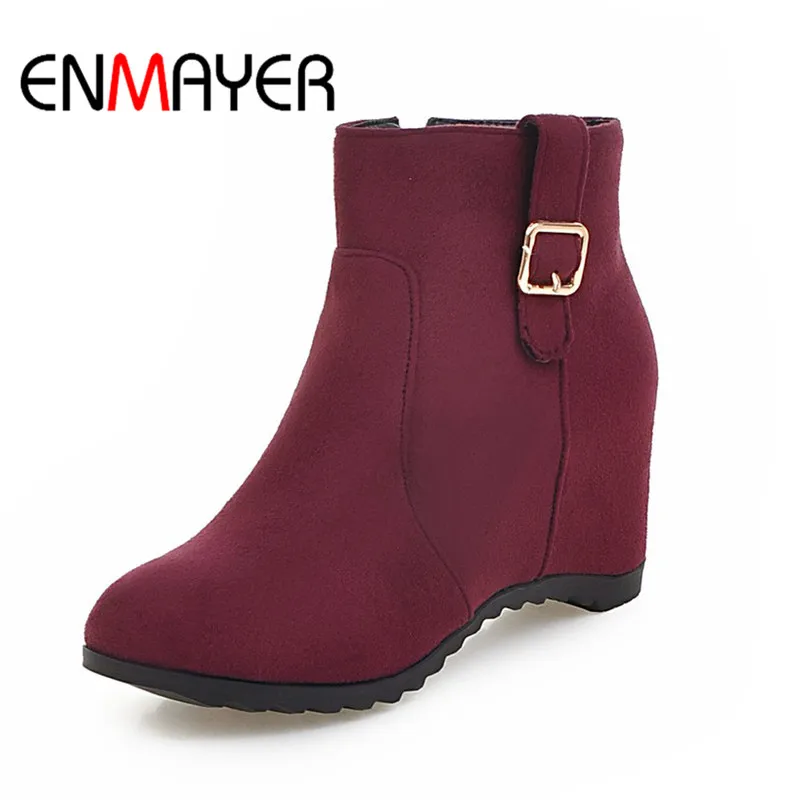 

ENMAYER 2018 Ankle Woman Casual Shoes Ladies New Black Middle Heel Fashion Square Heel Zip Boots Size Short Plush 34-43 WHY161