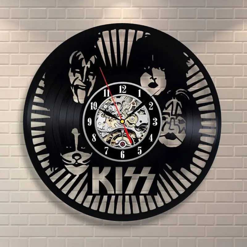 KISS Rock Band Wall Clock Modern Design Black Hollow Classic CD Clocks Vintage Retro Vinyl