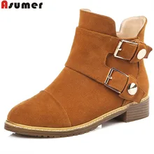 ASUMER/модные на осень-зиму Новое поступление, женские ботинки на молнии желтого цвета с пряжкой и вышивкой; ботильоны из натуральной кожи размера плюс; большие размеры 33-45