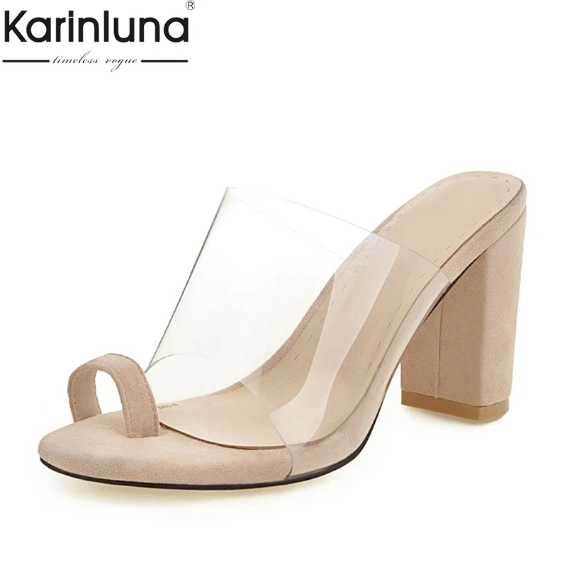 

Karinluna Brand Fashion Plus Size 34-48 Ladies High Heels Slip On Shoes Woman Casual Party Office Luxury Summer Mulers