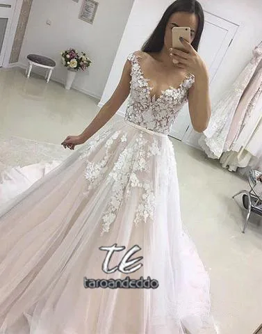 Свадебное платье с аппликацией,, Vestidos de Novia, тюль, кружево, с поясом, платье невесты, без рукавов, длинное, для свадьбы